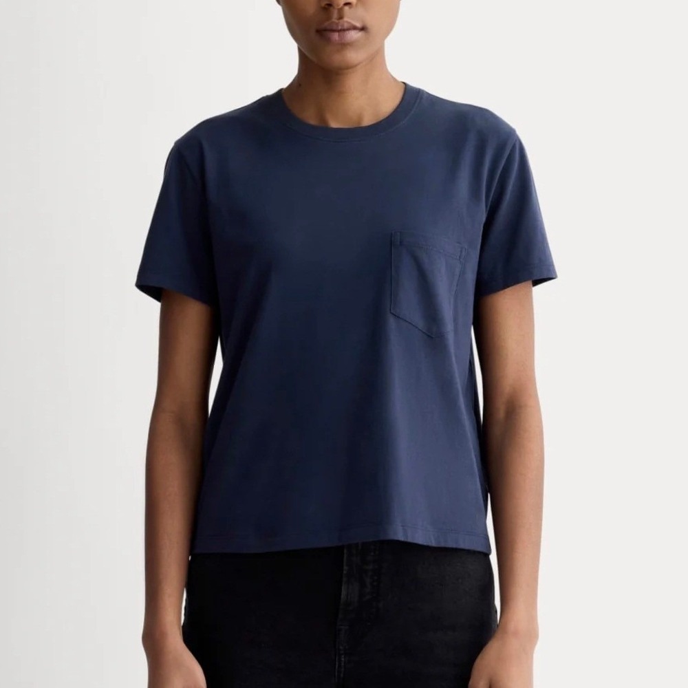 Everlane Womens Navy Blue Box-Cut Tee Essential Organic Cotton Pocket T-Shirt L